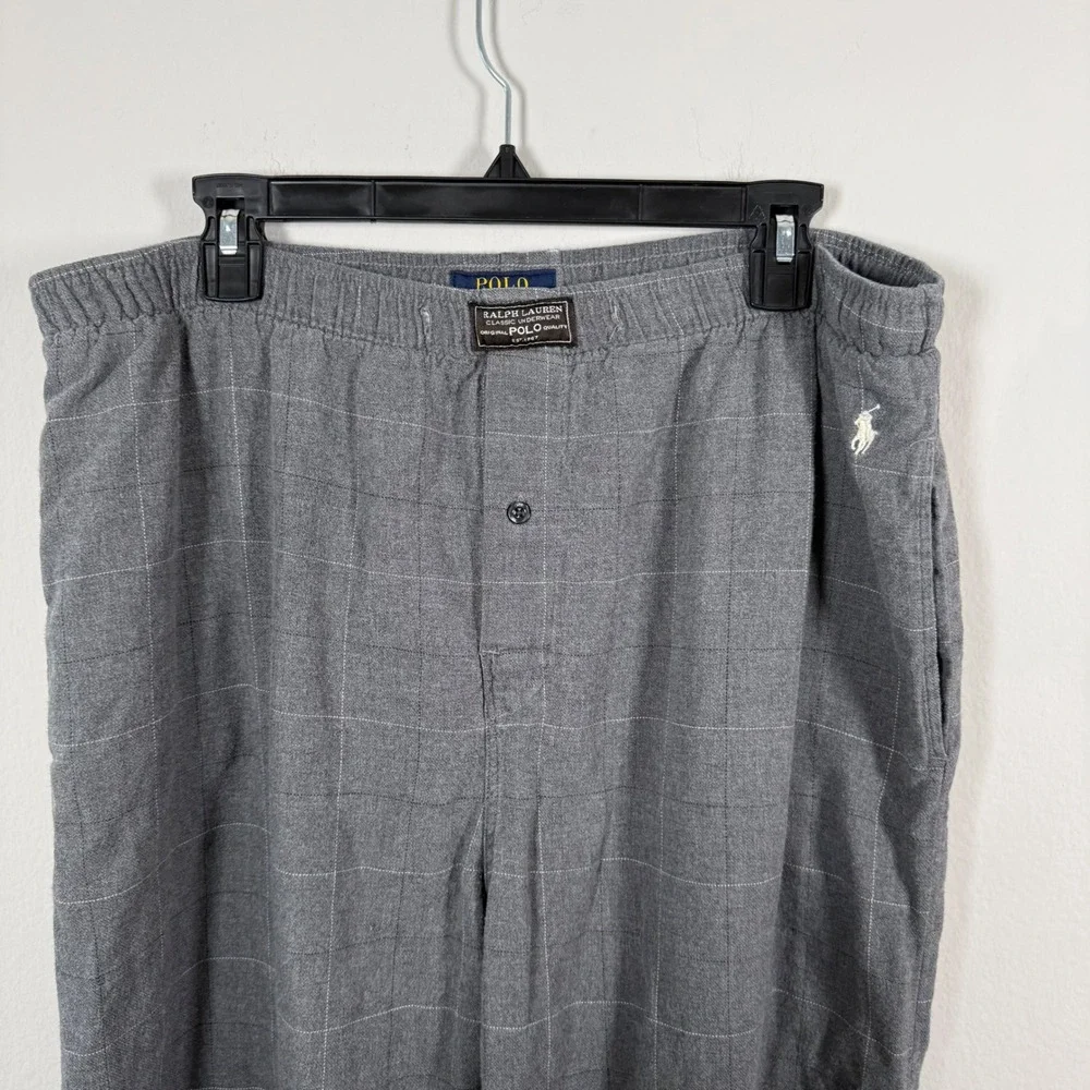 Polo Ralph Lauren Mens Grey Windowpane‎ Pajama Pants Elastic Waist Lounge XL